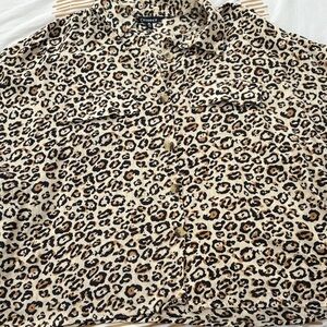 Cheetah Print Button-Up Shirt in Beige & Brown